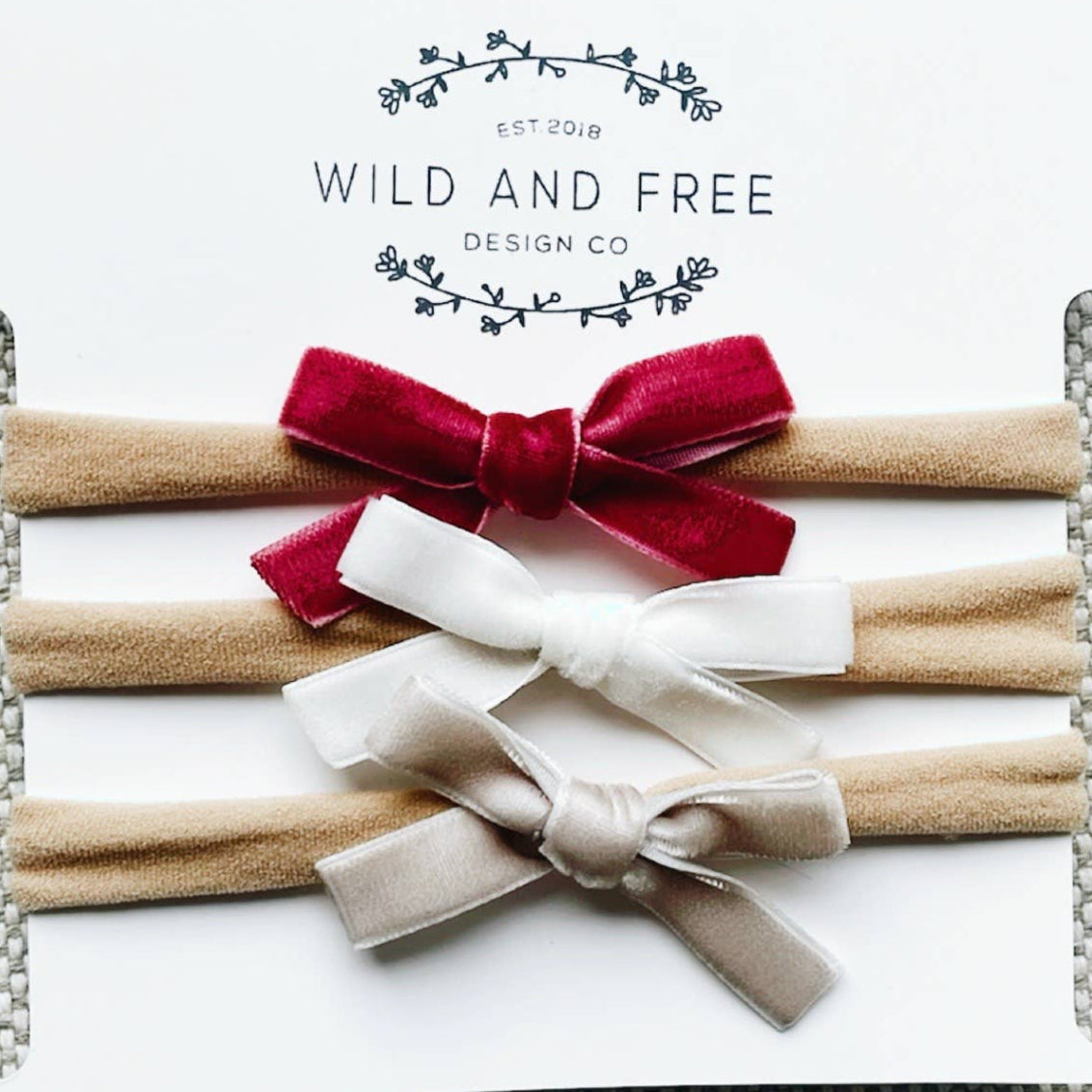 Petite Pink-velvet baby bows set