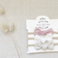 Neutral linen baby bow set