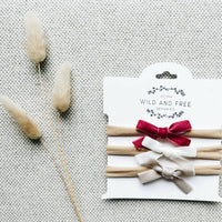 Petite Pink-velvet baby bows set