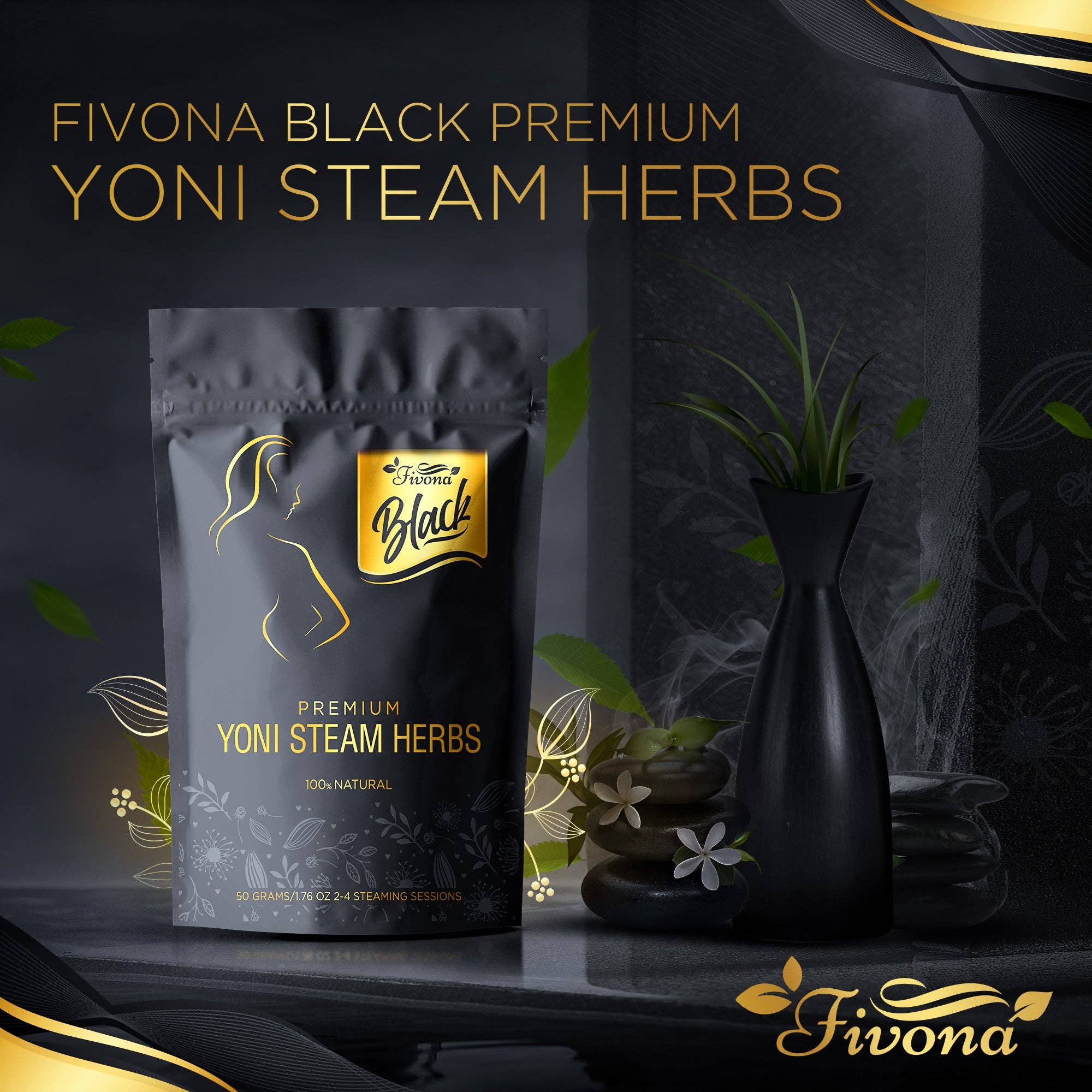 Fivona Black Premium Yoni Steam Herbs. 100% Natural and Organic V-Steam Herbs. Relaxing and Rejuvenating. (50g/ 1.76 oz)