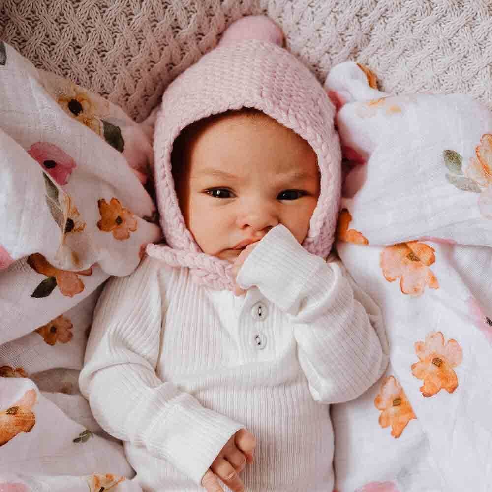 Snuggle Hunny - Pink Merino Wool Bonnet & Booties