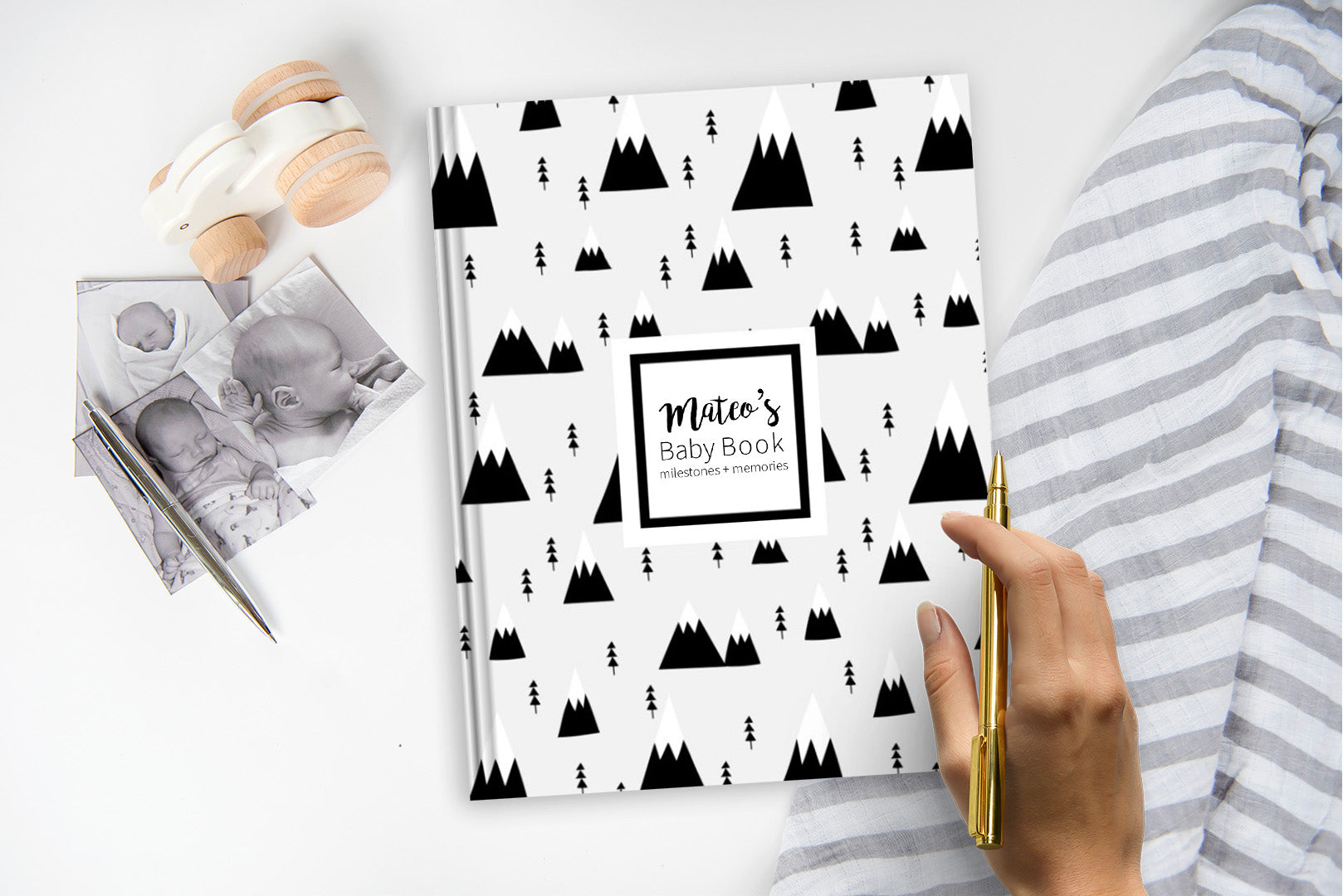 The Joyful Life Co - Black & White Mountains Baby Book