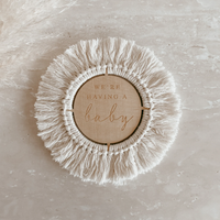 Blossom and Pear - 'We're Having A Baby' Fringe Etched Wooden Plaque