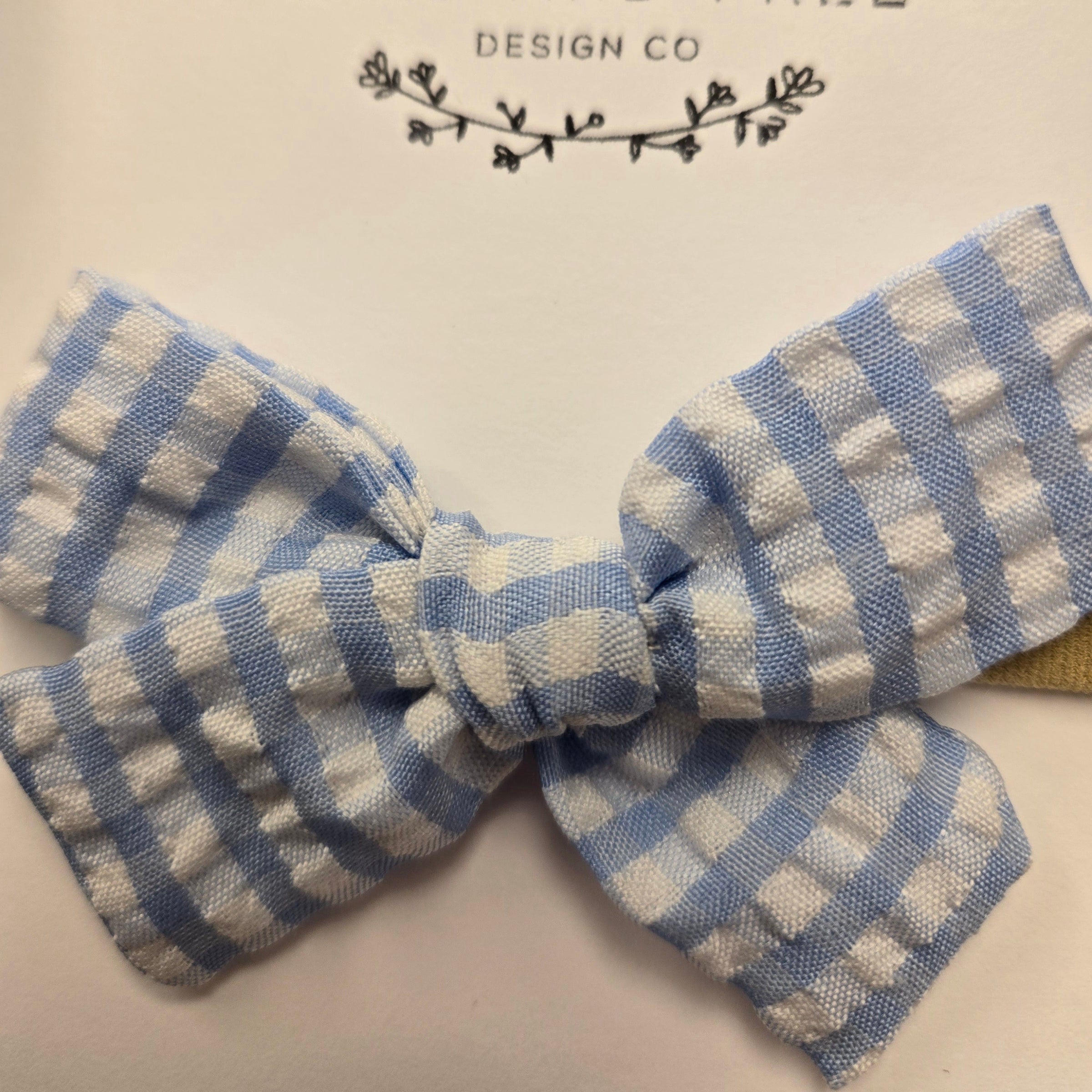 Light blue and white check school girl bow