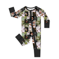 Western Cowboy Patchwork Baby Bamboo Zipper Pajama Romper