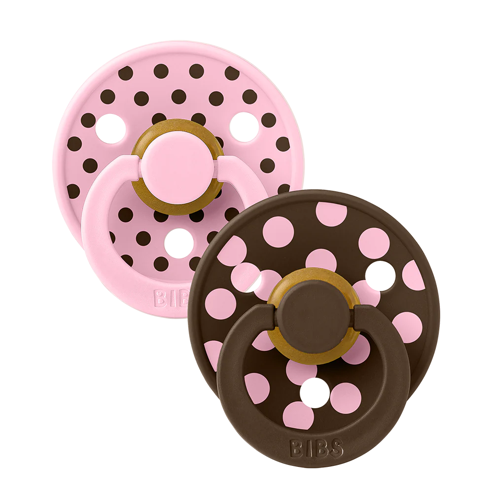 BIBS Pacifier -SIZE 1- Studio Colour- 2Pack Polka- Pink/Mocha