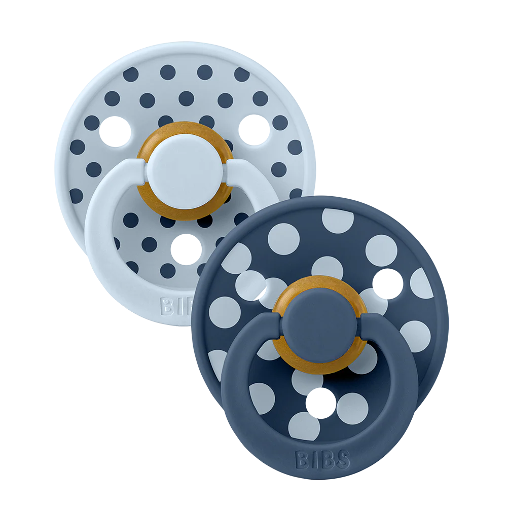 BIBS Pacifier -SIZE 1- Studio Colour- 2Pack Polka- Baby Blue/Steel Blue