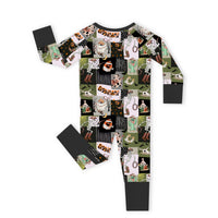 Western Cowboy Patchwork Baby Bamboo Zipper Pajama Romper