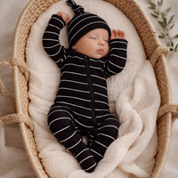 Black/White Stripe / Ribbed 2-Way Zip Footie