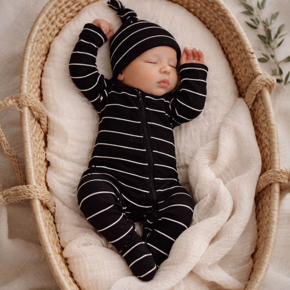 Black/White Stripe / Ribbed 2-Way Zip Footie
