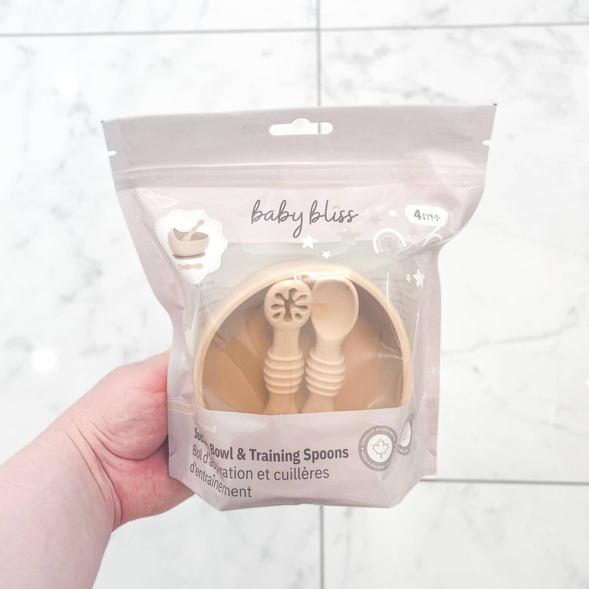 Suction Bowl & Training Spoons - Almond