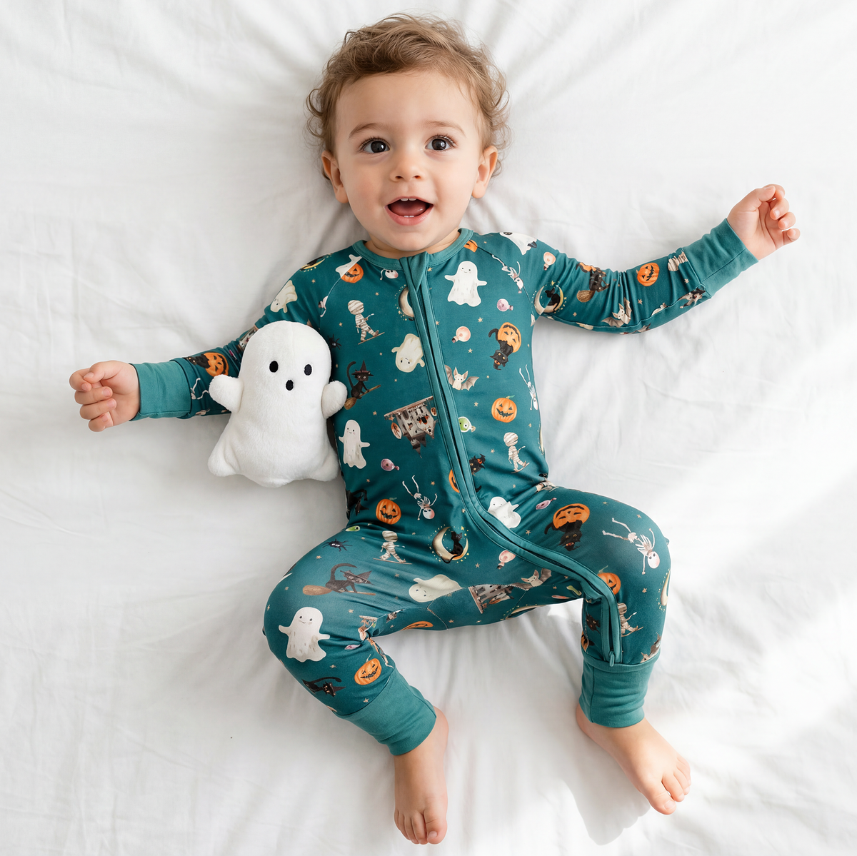 Fancy Prince-Spooky Ghost Pumpkin Patch Baby Bamboo Convertible Romper
