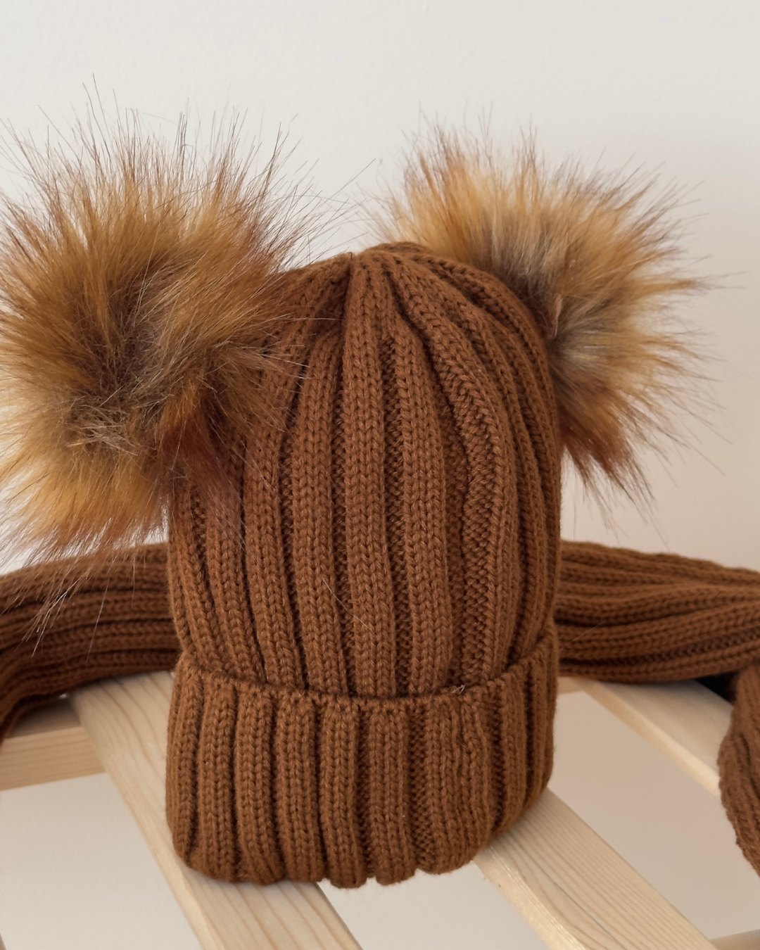 Nordic Knitted Brown Beanie and Scarf Set
