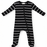 Black/White Stripe / Ribbed 2-Way Zip Footie