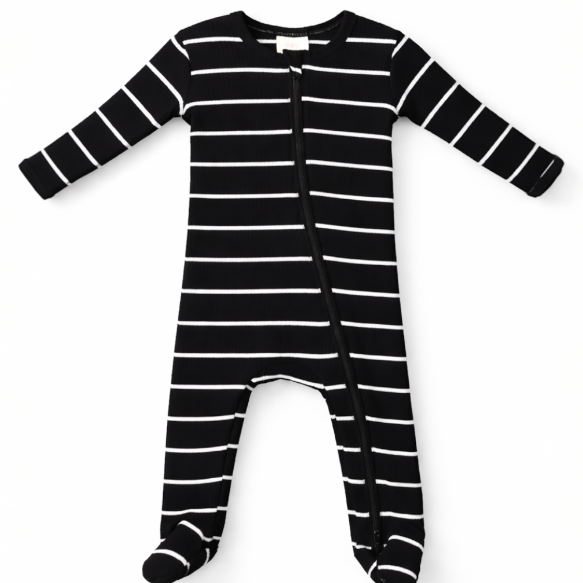Black/White Stripe / Ribbed 2-Way Zip Footie