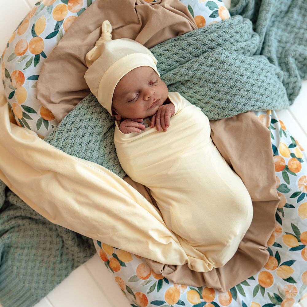 Snuggle Hunny - Lemon Sorbet - Organic Jersey Wrap & Beanie Set