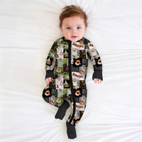 Western Cowboy Patchwork Baby Bamboo Zipper Pajama Romper