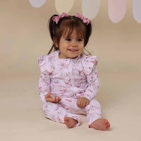 Snuggle Hunny- Alice’s Tea Party Organic Snugglesuit Convertible Romper with FRILL
