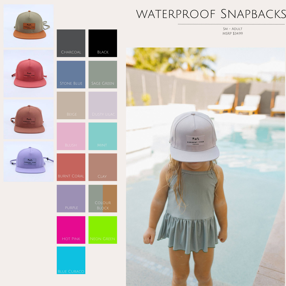 Beige Waterproof Snapback Hat- Current Tyed