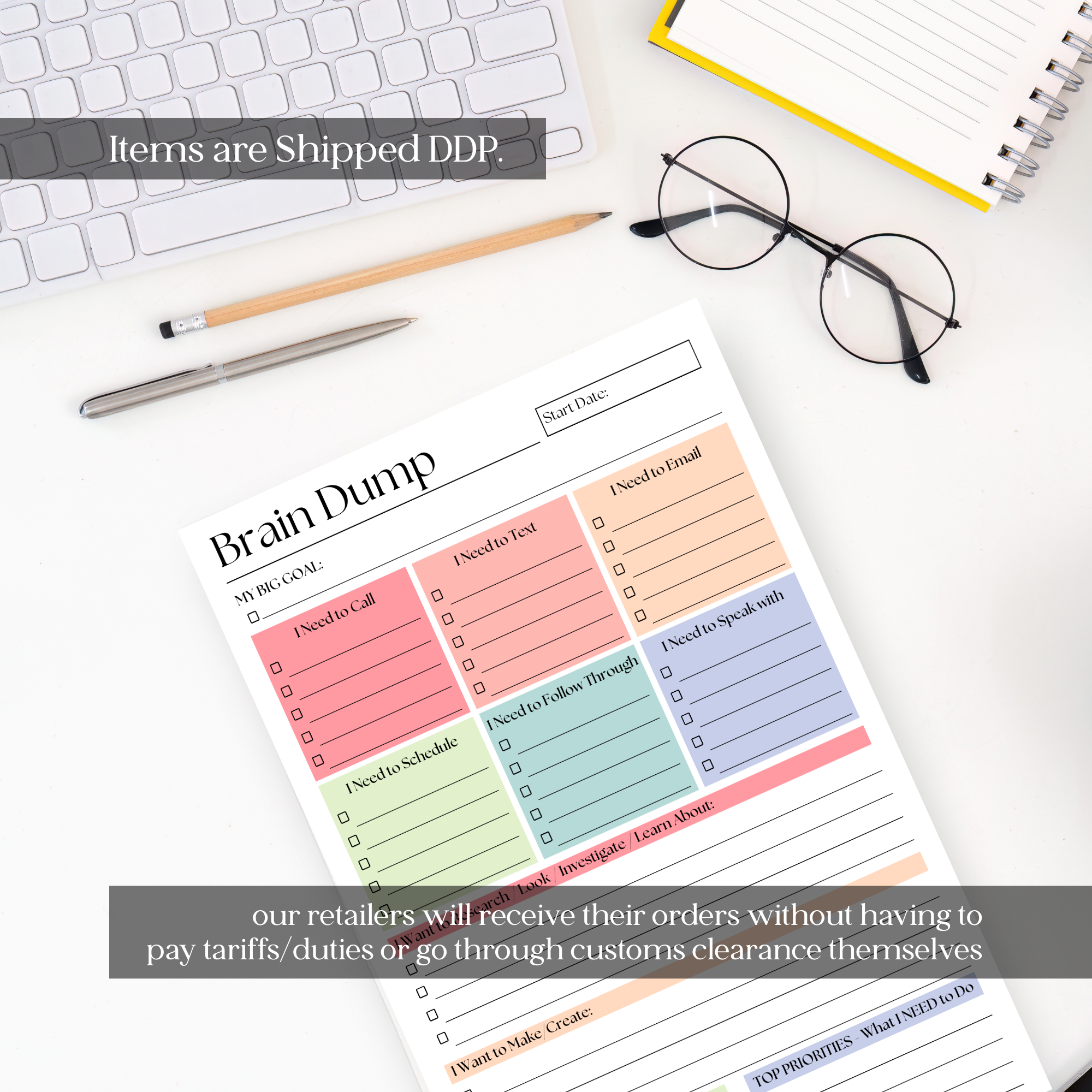 Brain Dump Notepad: 50-Page Daily ADHD Planner