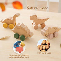 Beech Wood Montessori Toy Dinosaur with wheels