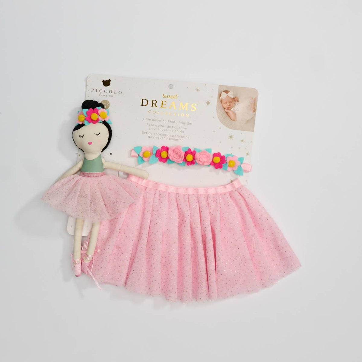 Tutu Set With Flowers Headband And Doll 10" - One Size