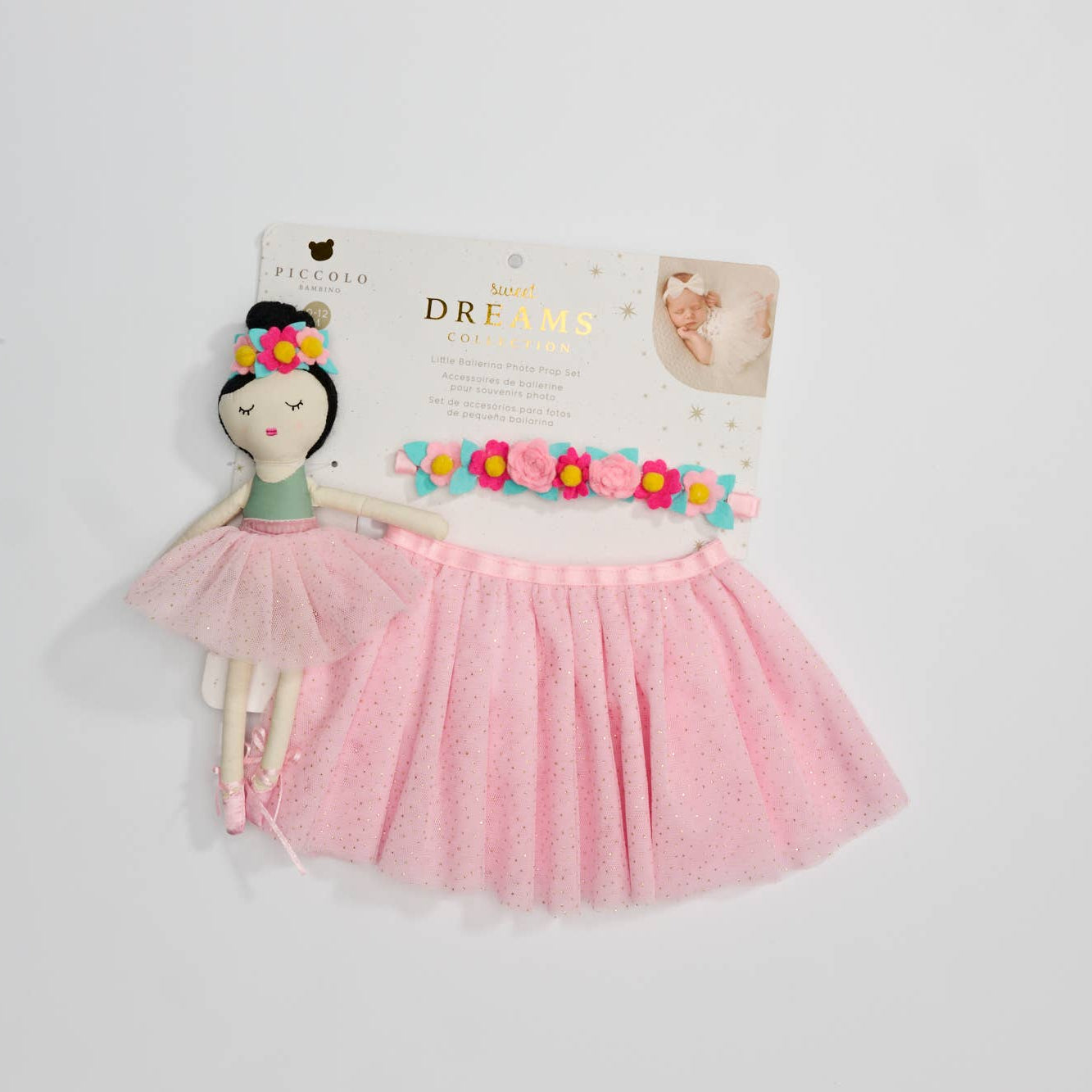 Tutu Set With Flowers Headband And Doll 10" - One Size