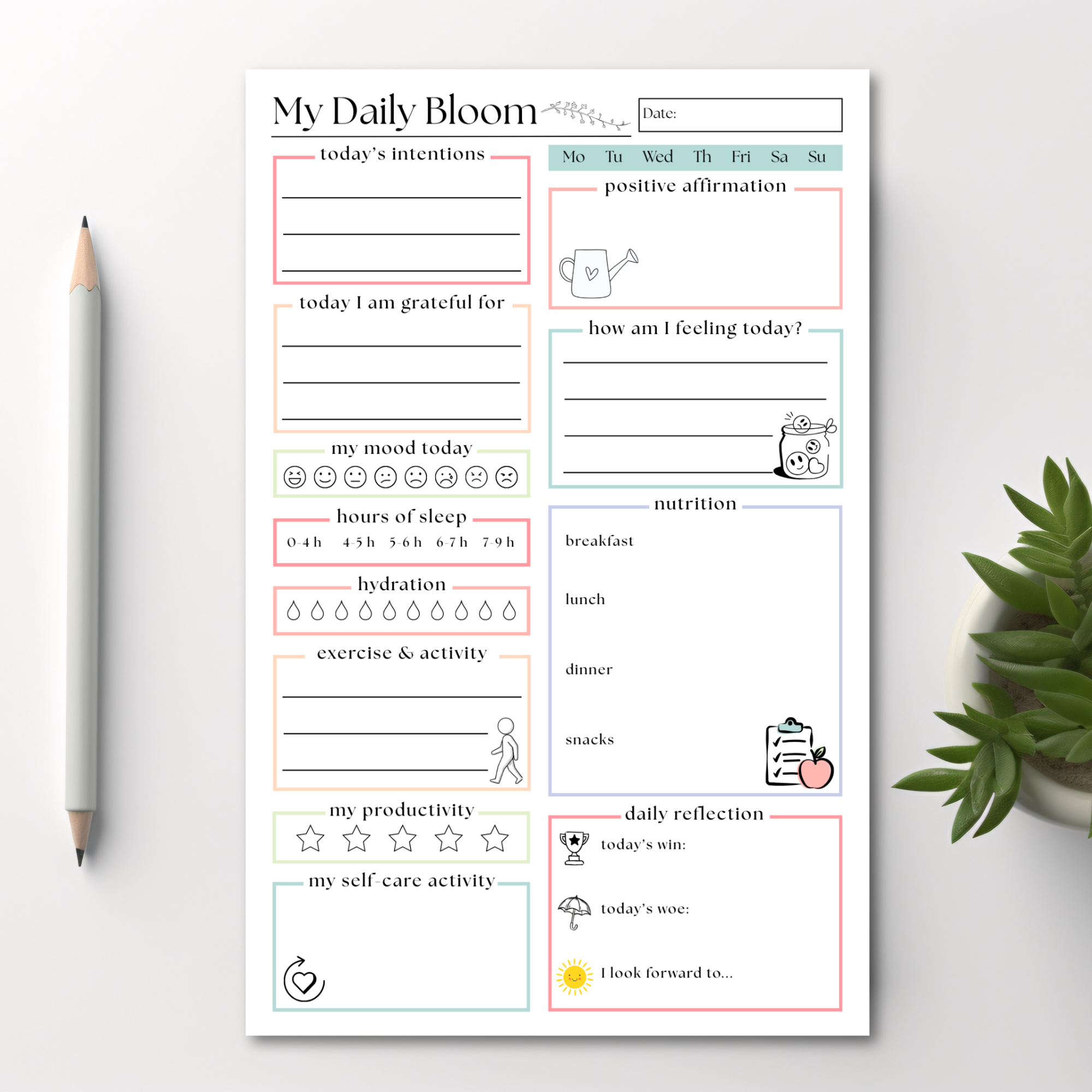 My Daily Bloom Self-Care Planner: 50-Page Notepad