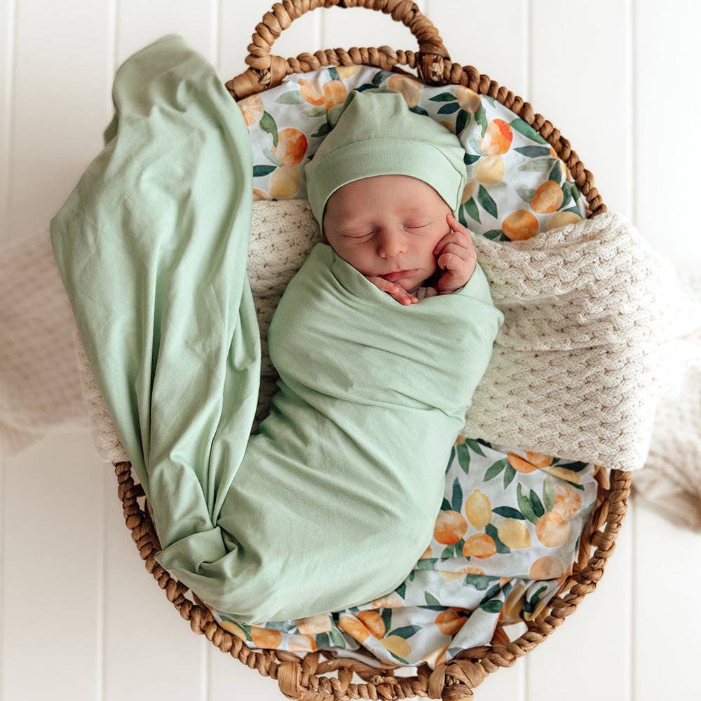 Snuggle Hunny - Mint - Organic Jersey Wrap & Beanie Set