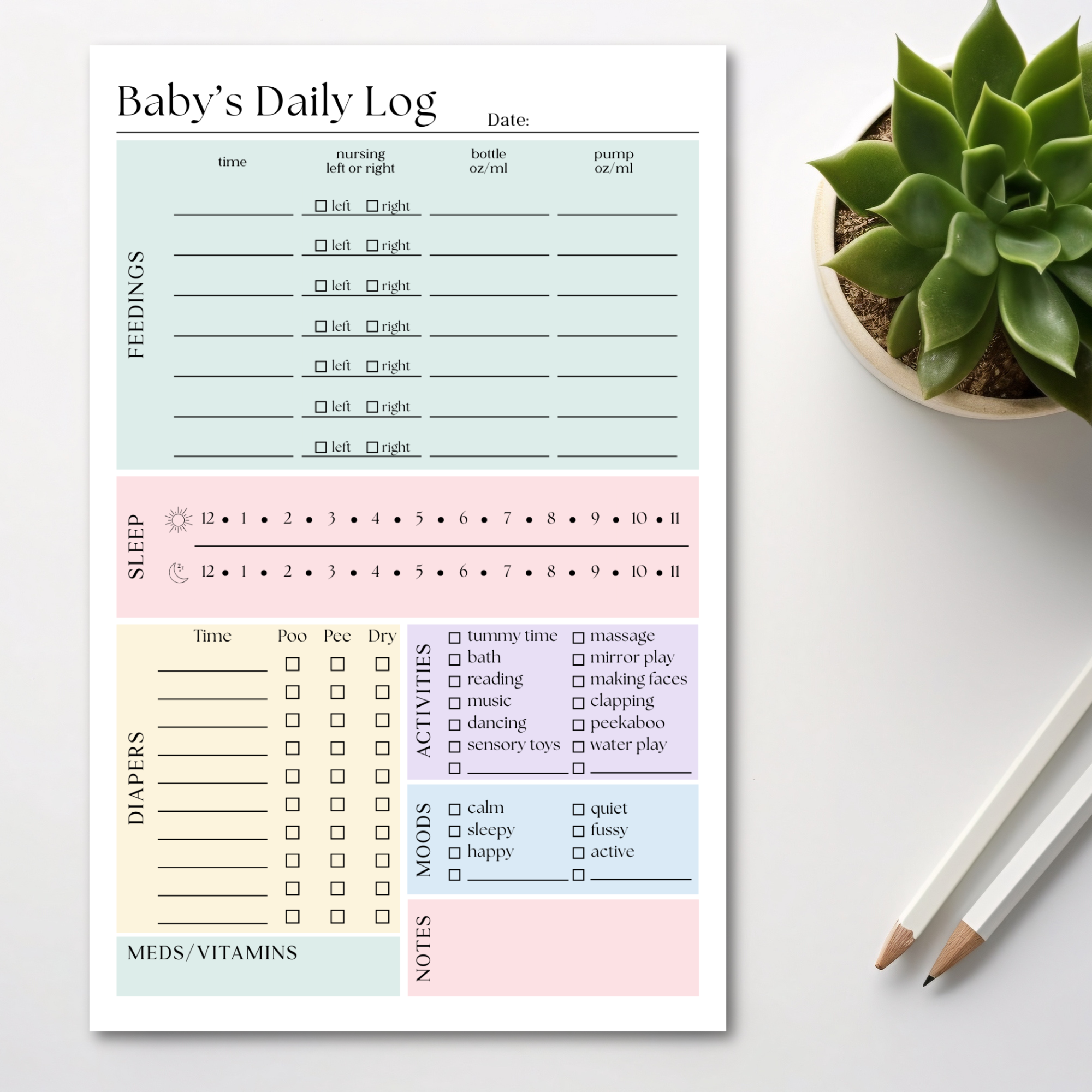 Baby & Newborn Daily Care Log: 50-Page Notepad