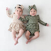 Kyte- Long Sleeve Twirl Bodysuit Dress in Gingham Bisque