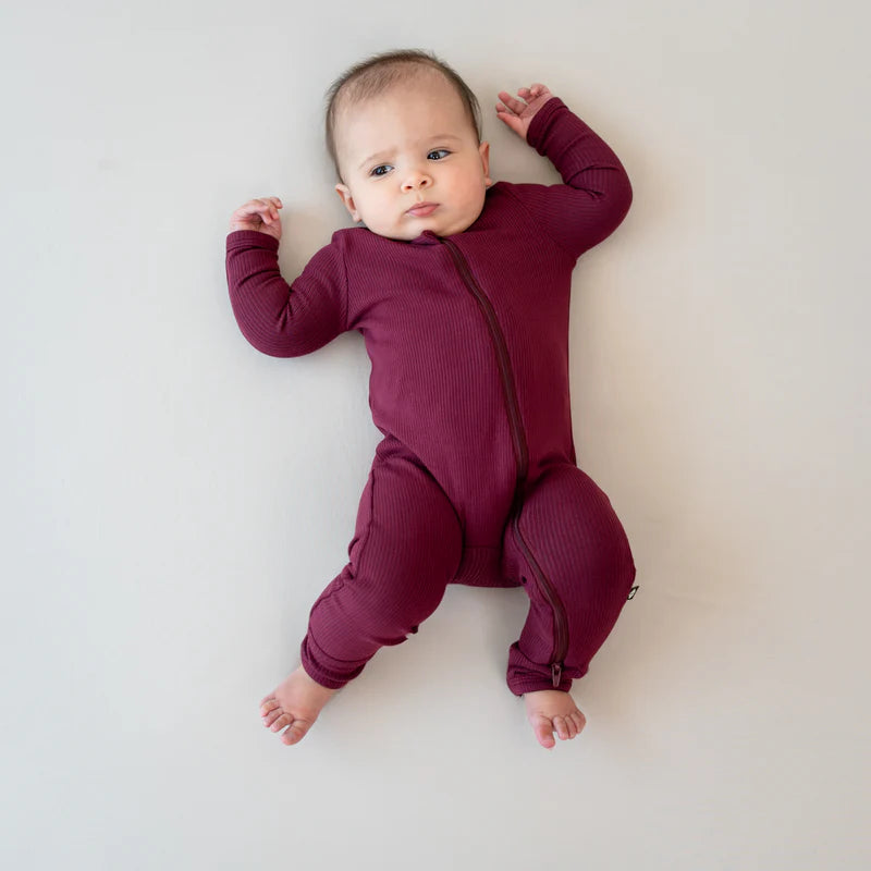 Kyte Baby - Ribbed Zippered Romper- Burgundy
