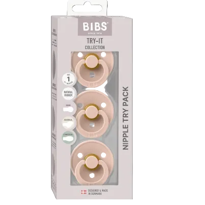 BIBS Size 1 Pacifier - Try it Collection 3 Pack- Blush
