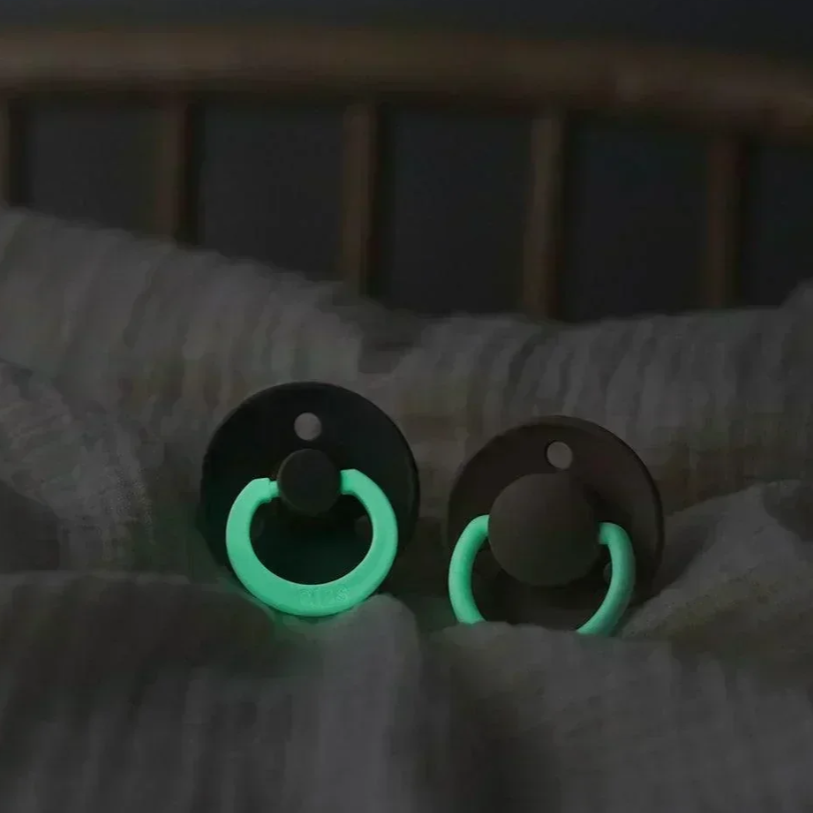 BIBS Size 2 Glow Pacifier -Original - Vanilla/Dark Oak (2 pack)