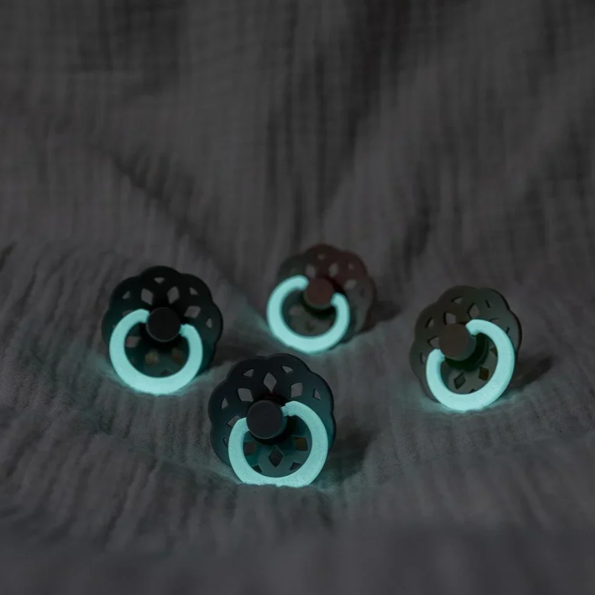 BIBS Size 1 Glow Pacifier -Boheme - Blush/Vanilla (2 pack)