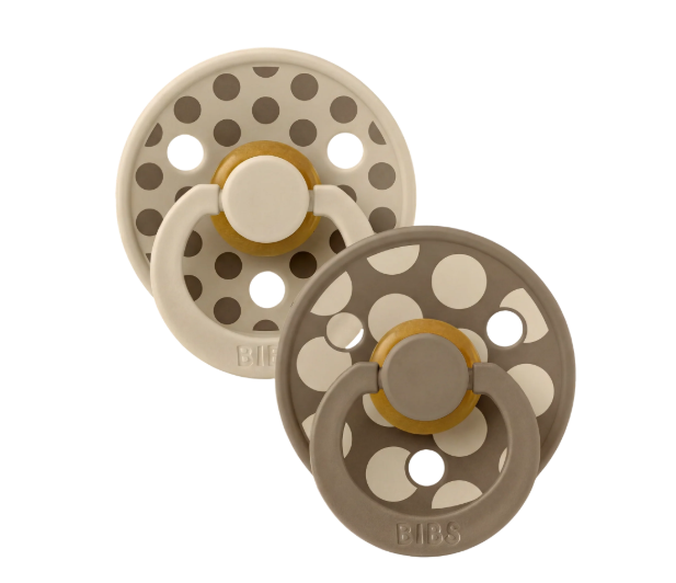 BIBS Size 1 Pacifier -Studio Colour Polka- Vanilla/Dark Oak (2 Pack)