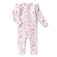 Snuggle Hunny- Alice’s Tea Party Organic Snugglesuit Convertible Romper with FRILL