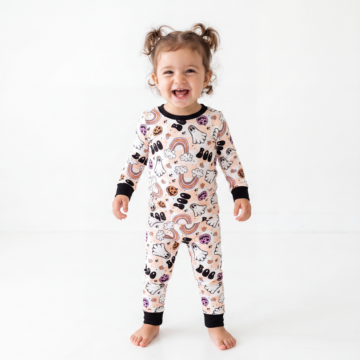 Fancy Prince- Pumpkin Ghost Rainbow Bamboo Long Sleeve Pajama Set
