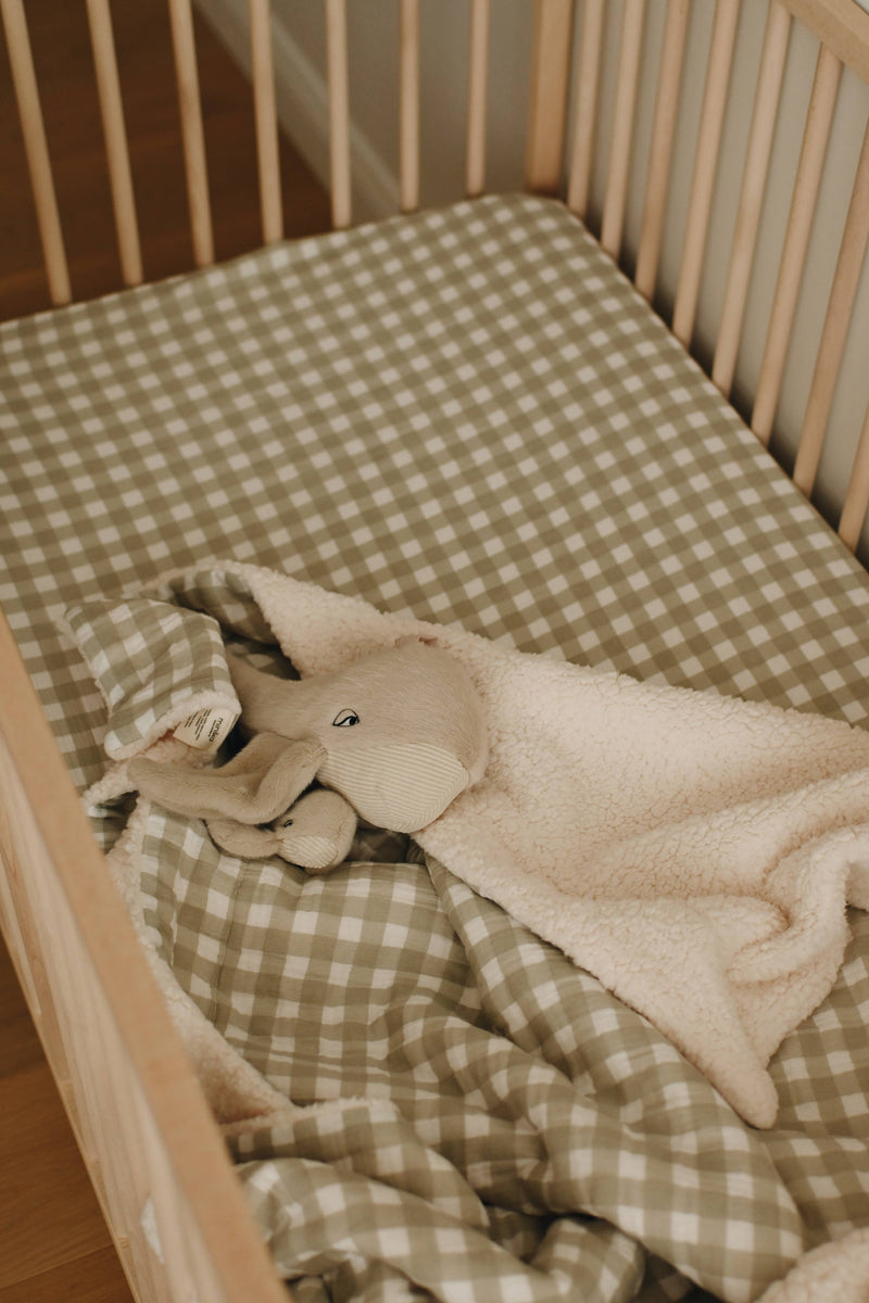 Crepe standard crib sheet - Sage gingham