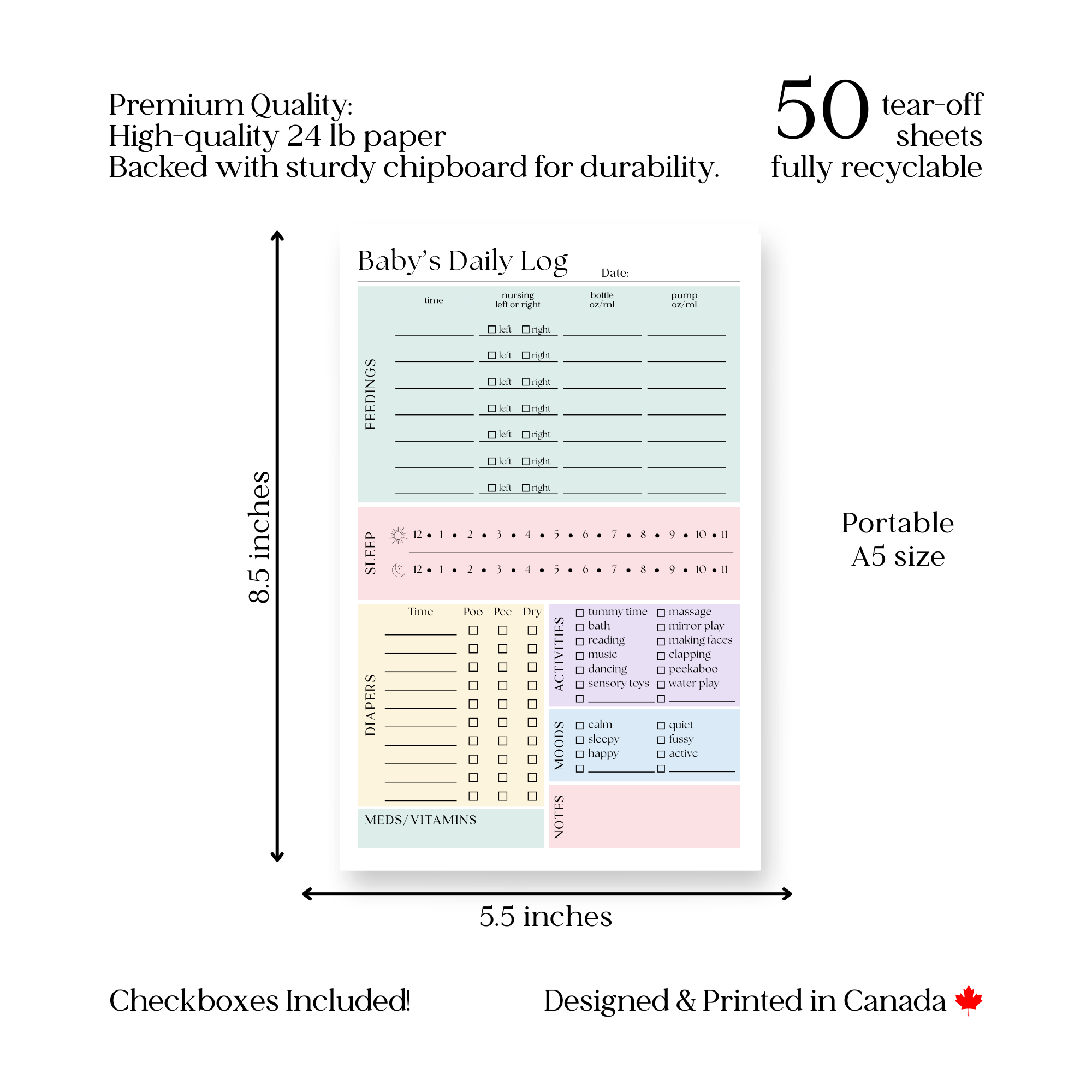 Baby & Newborn Daily Care Log: 50-Page Notepad