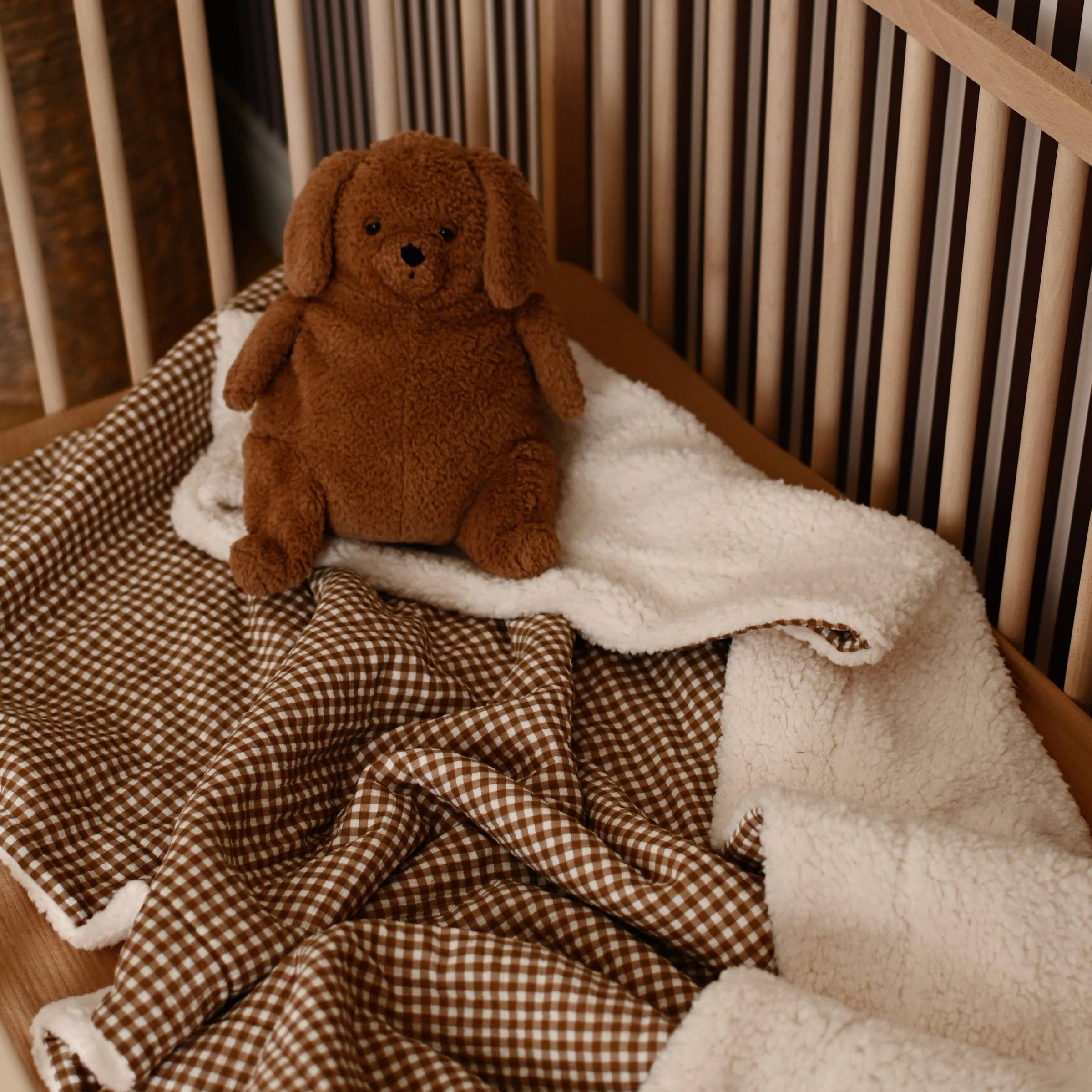 Muslin & Sherpa Blanket - Vichy brown