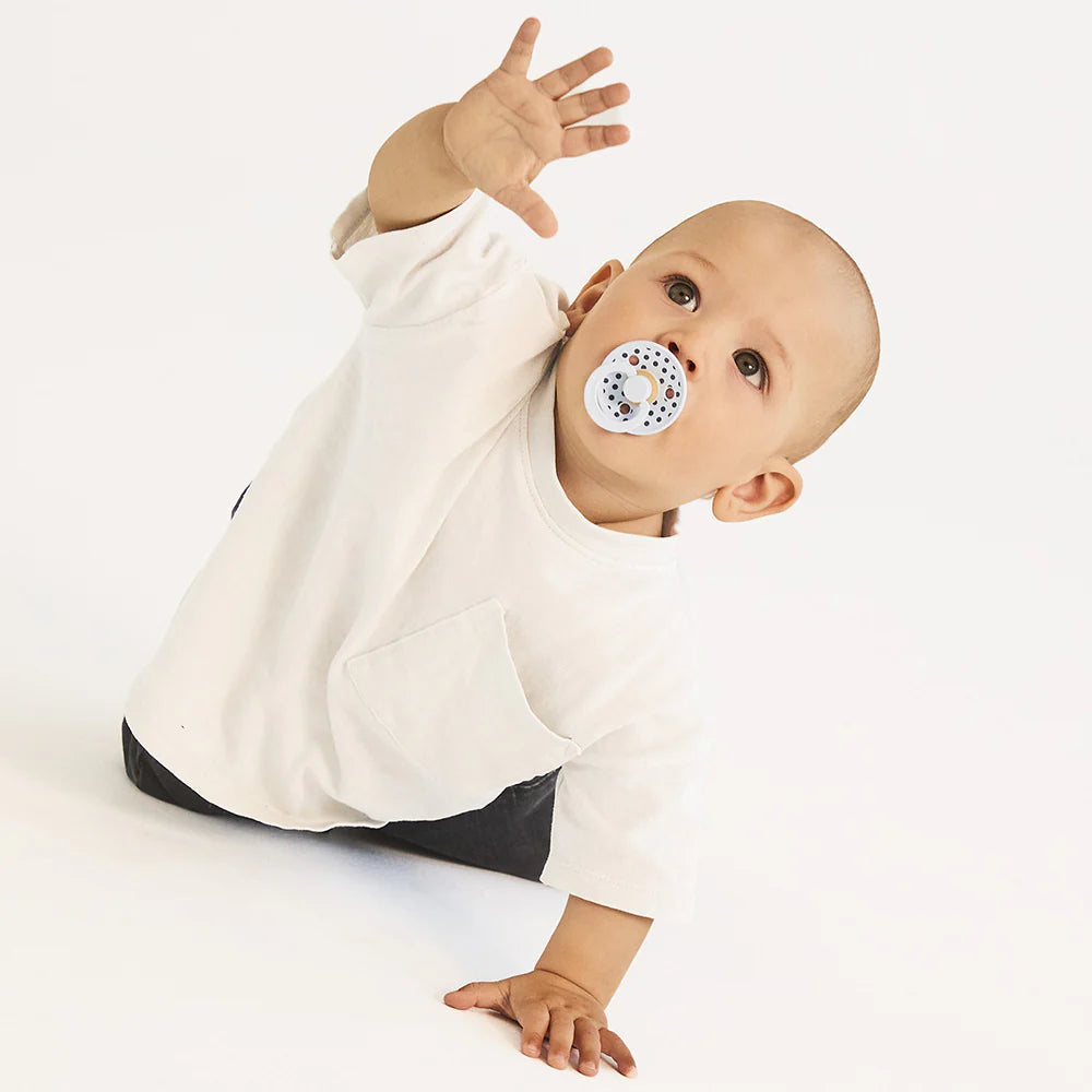 BIBS Pacifier -SIZE 1- Studio Colour- 2Pack Polka- Baby Blue/Steel Blue