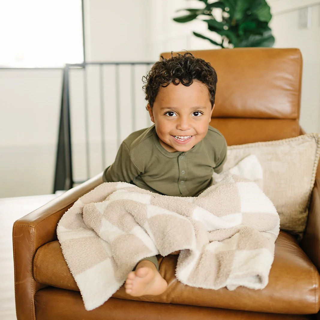 Mebie Baby- Taupe Checkered Plush Blanket