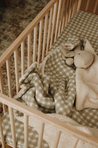 Crepe standard crib sheet - Sage gingham