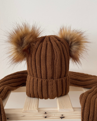 Nordic Knitted Brown Beanie and Scarf Set