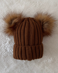 Nordic Knitted Brown Beanie and Scarf Set