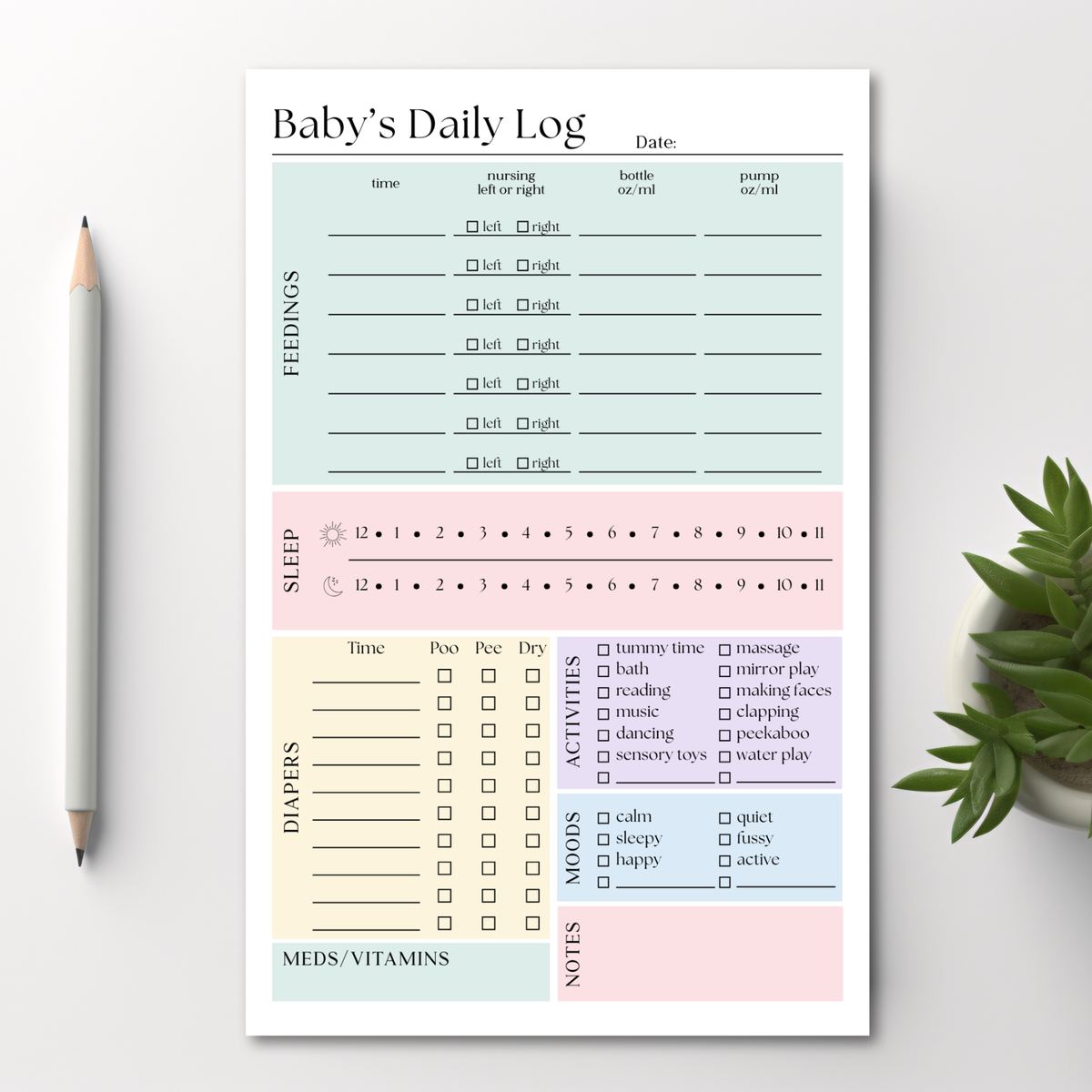 Baby & Newborn Daily Care Log: 50-Page Notepad