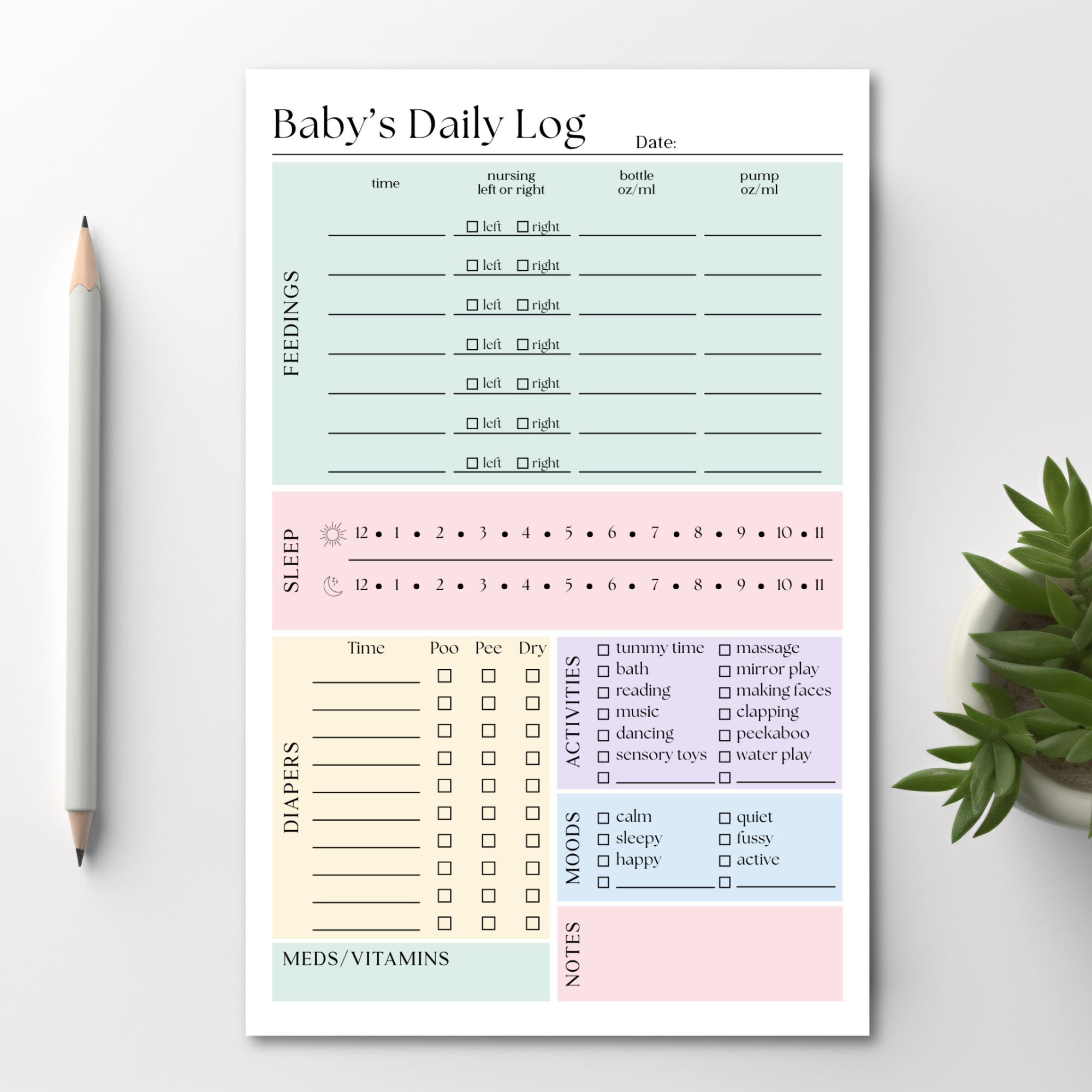 Baby & Newborn Daily Care Log: 50-Page Notepad