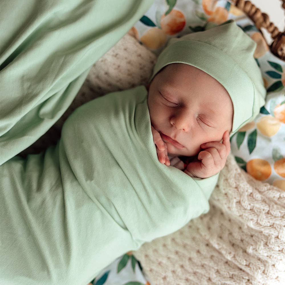 Snuggle Hunny - Mint - Organic Jersey Wrap & Beanie Set