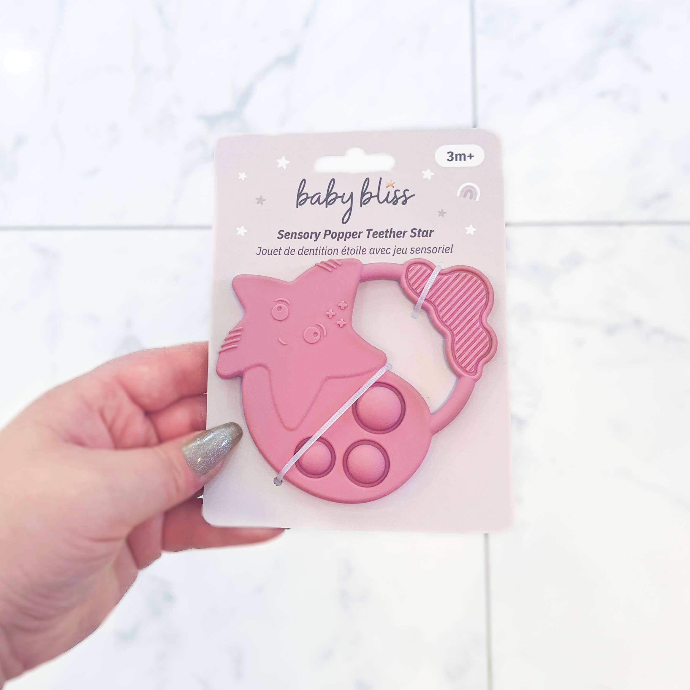 Sensory Popper Teether Star - Dusty Rose